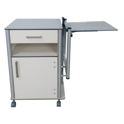 Hospital Trolley Compact HPL Hospital Bedside Storage Cabinet With Rotational Table Medical Trolley
