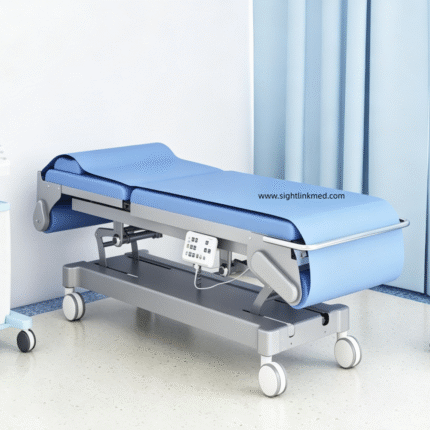 Heavy Duty Medical Electric Exam Bed Ergonomic Design 1 Control 7 Motors Electric Brake Disposable Sheet Roll Self Locking